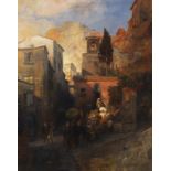 Oswald Achenbach 1827 Düsseldorf - 1905 Düsseldorf Straßenszene in einem italienischen Bergdorf.