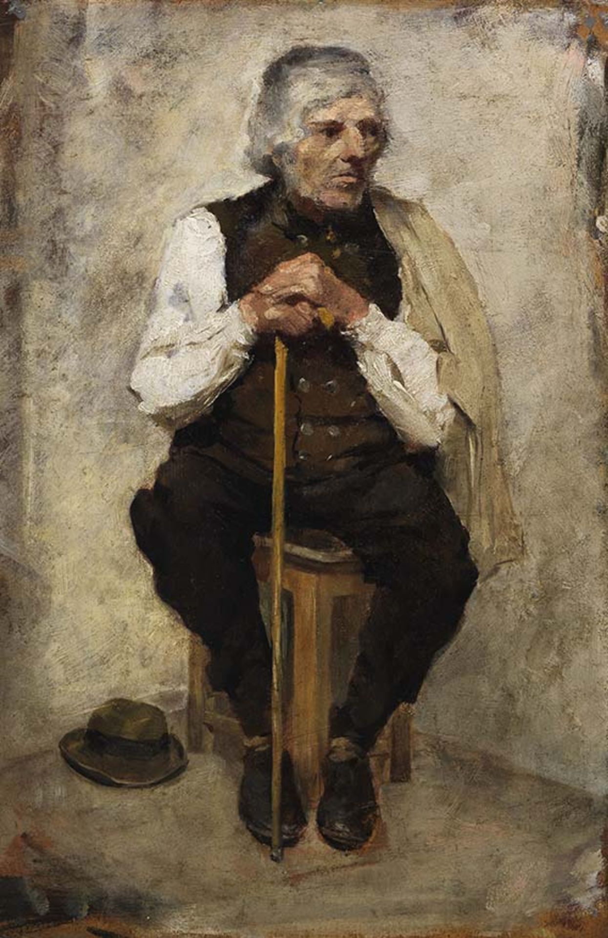 Theodor Alt 1846 Döhlau bei Hof/ Saale - 1937 Ansbach (zugeschrieben) Sitzender Mann. Um 1870/73. Öl