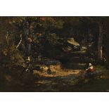 Narcisse-Virgile Diaz de la Pena 1808 Bordeaux - 1876 Menton Femme assise sur un tronc d'arbre /