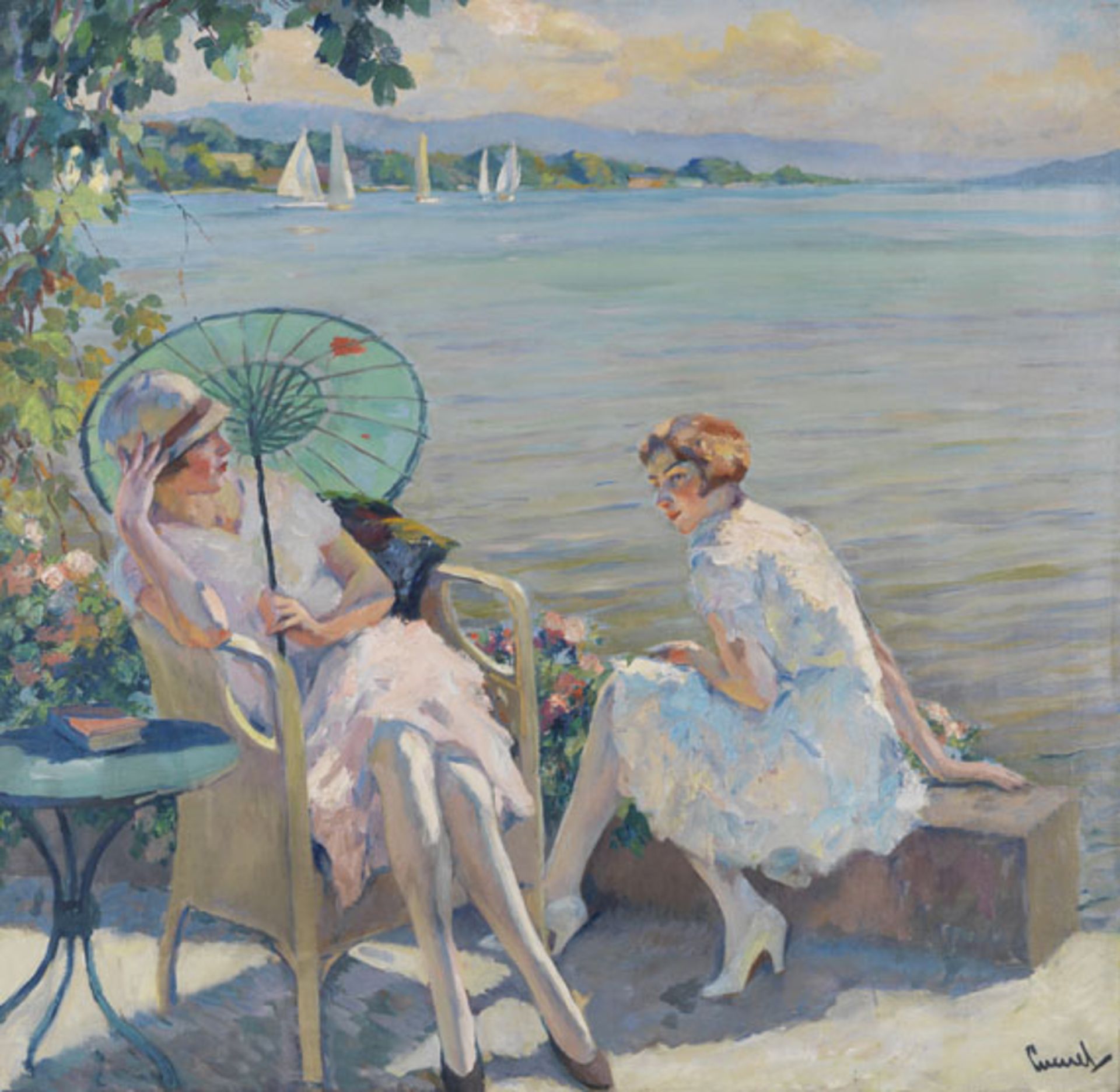 Edward Cucuel 1875 San Francisco - 1954 Pasadena Sommernachmittag am See. Um 1920. Öl auf