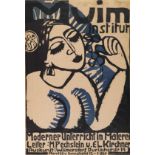 Ernst Ludwig Kirchner 1880 Aschaffenburg - 1938 Davos Plakat Muim-Institut. 1911. Farbholzschnitt.