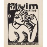 Ernst Ludwig Kirchner 1880 Aschaffenburg - 1938 Davos Vignette Muim-Institut. 1911. Holzschnitt.