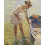 Edward Cucuel 1875 San Francisco - 1954 Pasadena Am Ufer. Um 1920. Öl auf Leinwand. Links unten