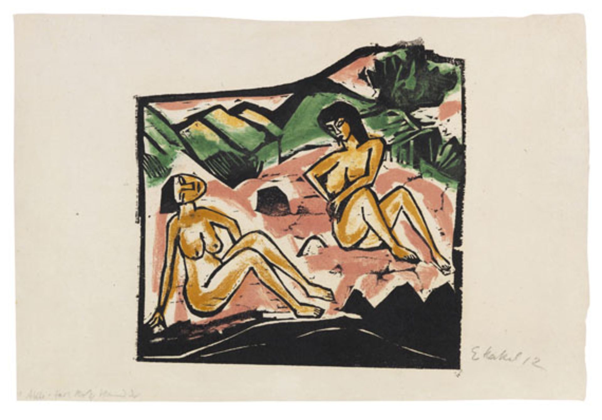 Erich Heckel 1883 Döbeln/Sachsen - 1970 Radolfzell/Bodensee Zwei sitzende Frauen. 1912.