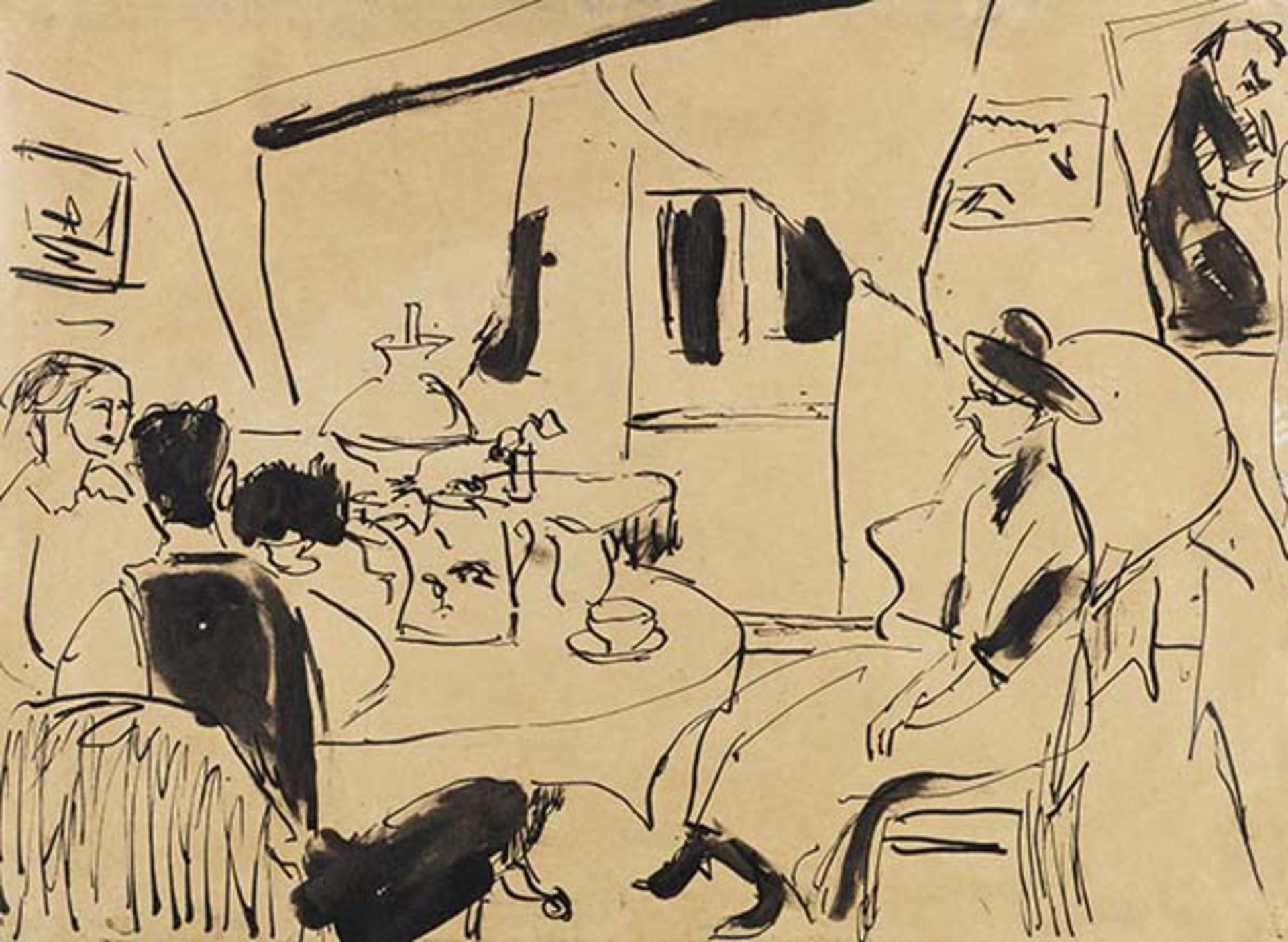 Ernst Ludwig Kirchner 1880 Aschaffenburg - 1938 Davos Am Kaffeetisch bei Otto Mueller. Um 1911.