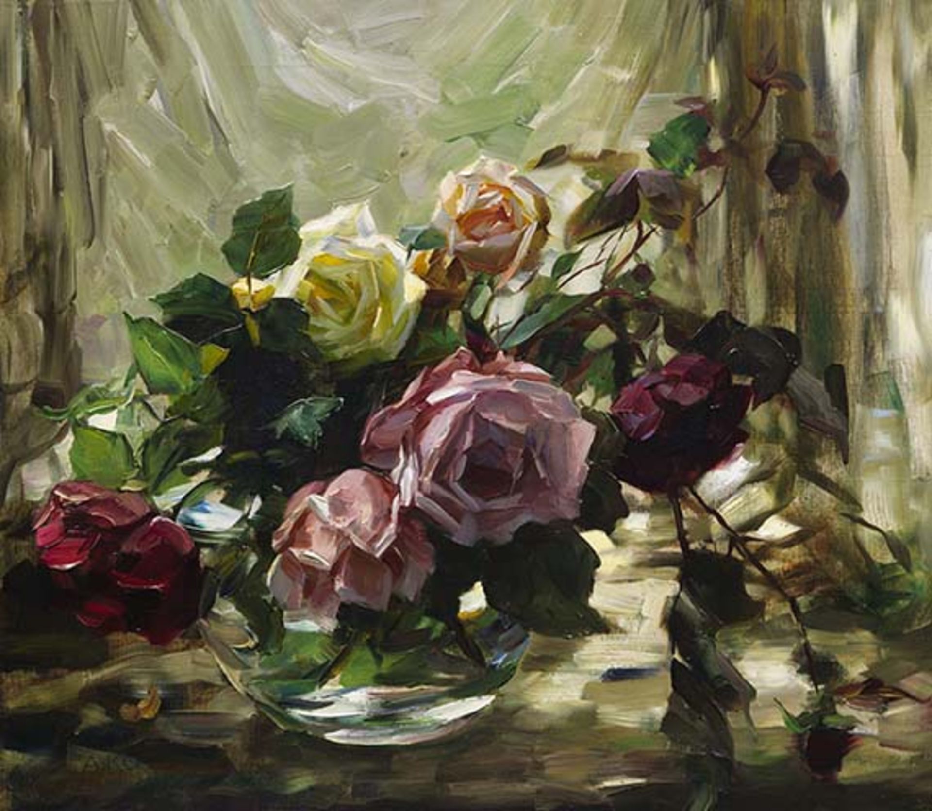 Alexander Koester 1864 Bergneustadt - 1932 München Rosen auf Schleier. 1926–1930. Öl auf Leinwand.