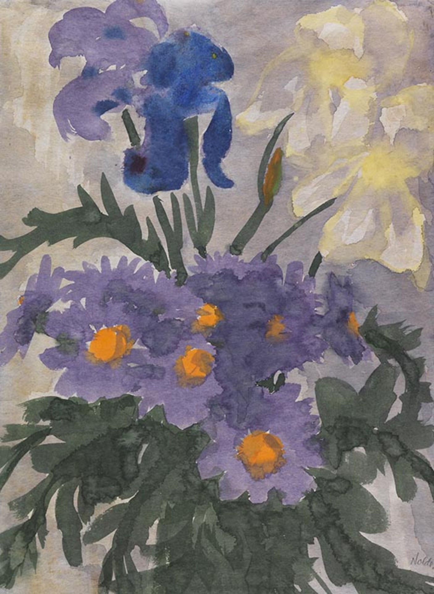 Emil Nolde 1867 Nolde/Nordschleswig - 1956 Seebüll/Schleswig-Holstein Iris und Chrysanthemen. Um