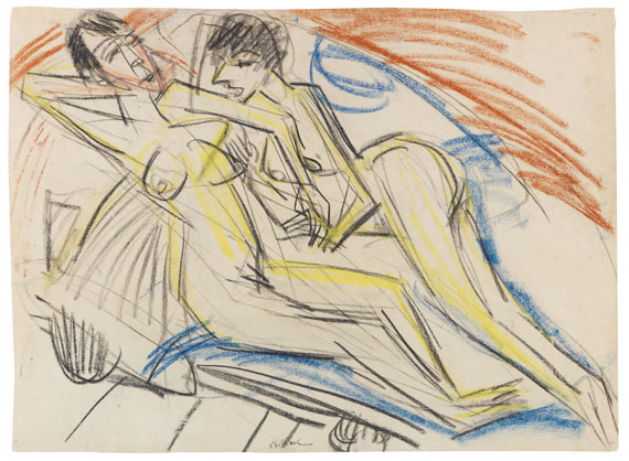 Ernst Ludwig Kirchner 1880 Aschaffenburg - 1938 Davos Zwei nackte Mädchen auf dem Bett. 1913.