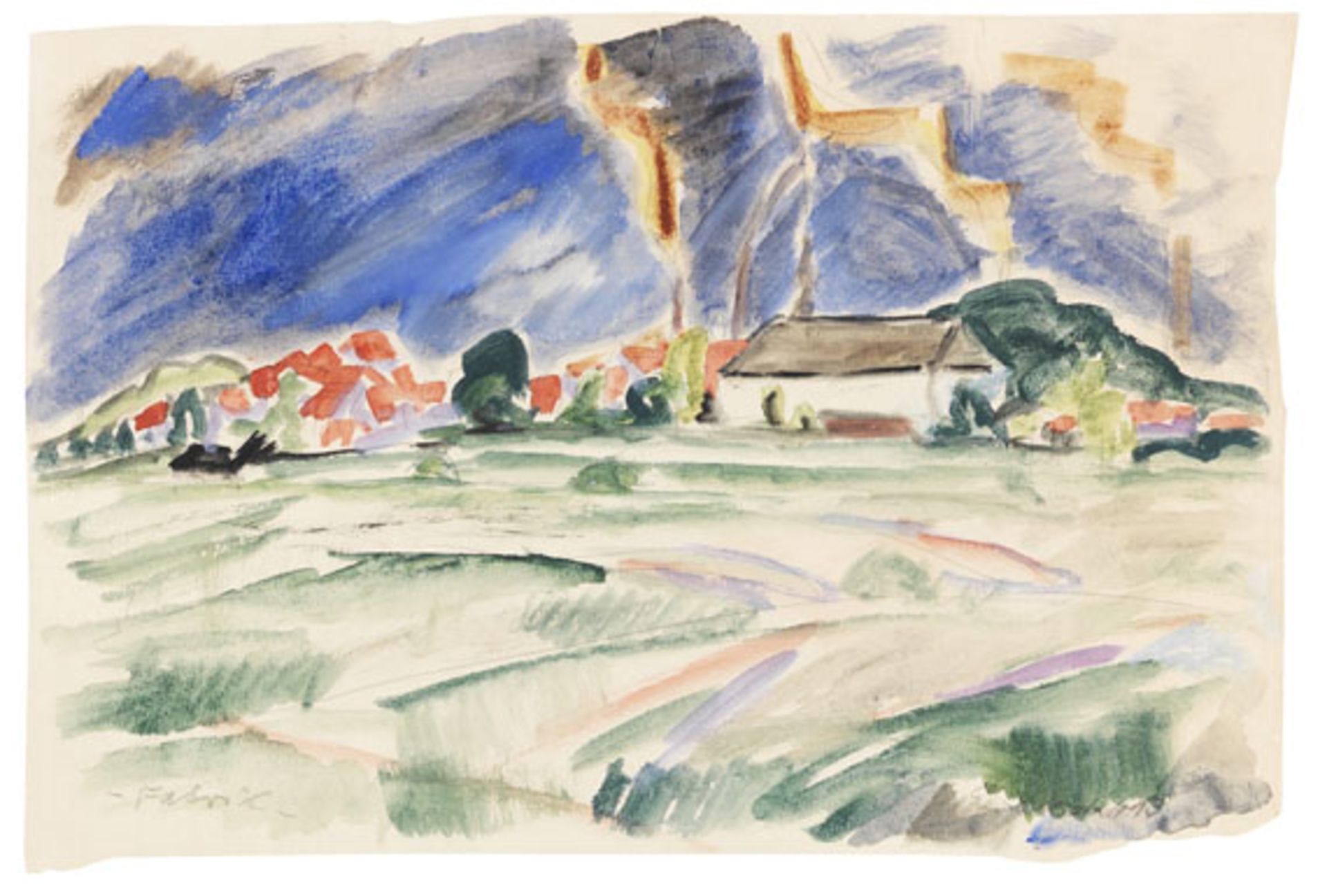 Erich Heckel 1883 Döbeln/Sachsen - 1970 Radolfzell/Bodensee Fabrik. 1913. Aquarell und Bleistift.