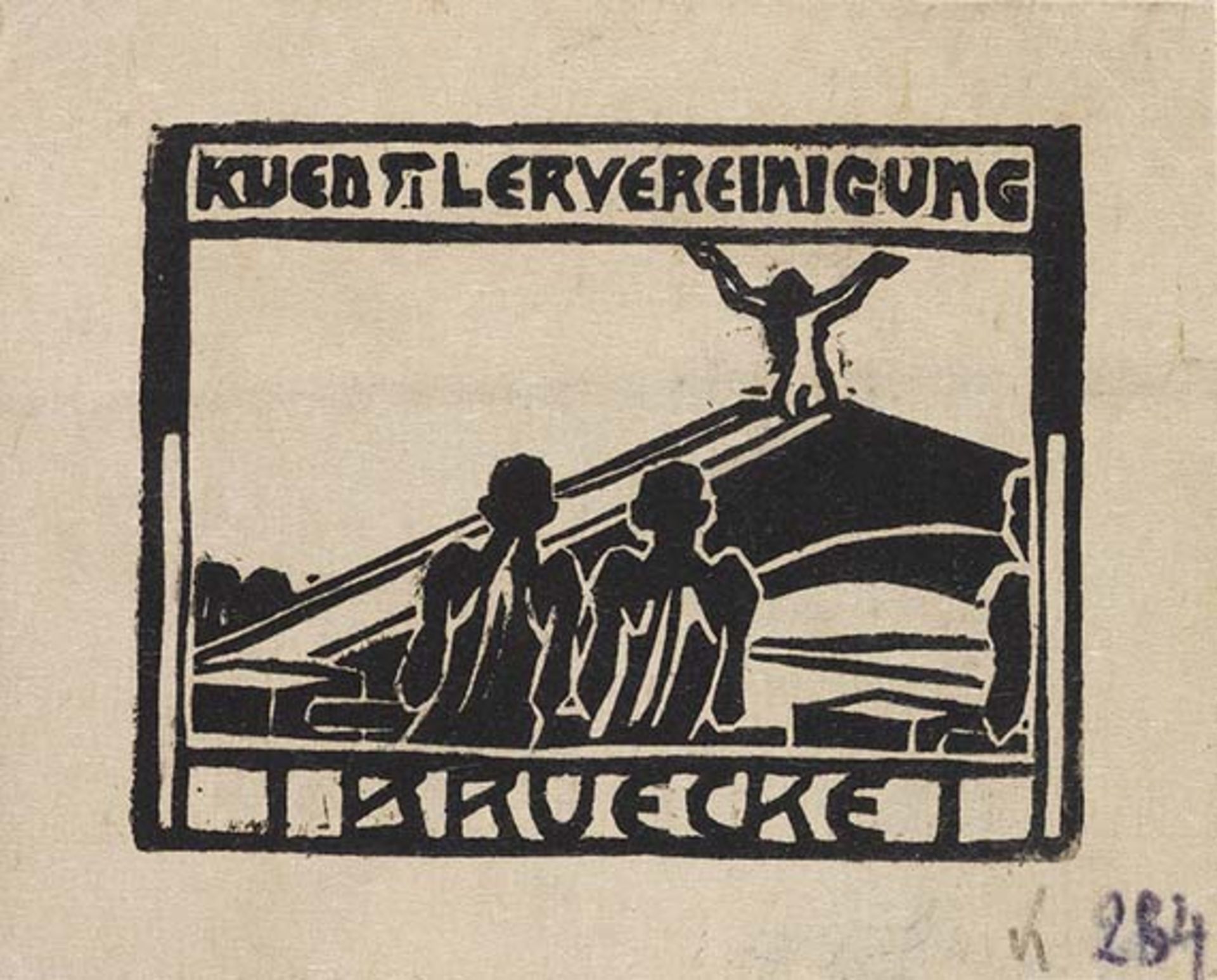 Ernst Ludwig Kirchner 1880 Aschaffenburg - 1938 Davos Signet der Künstlervereinigung Brücke. 1905.