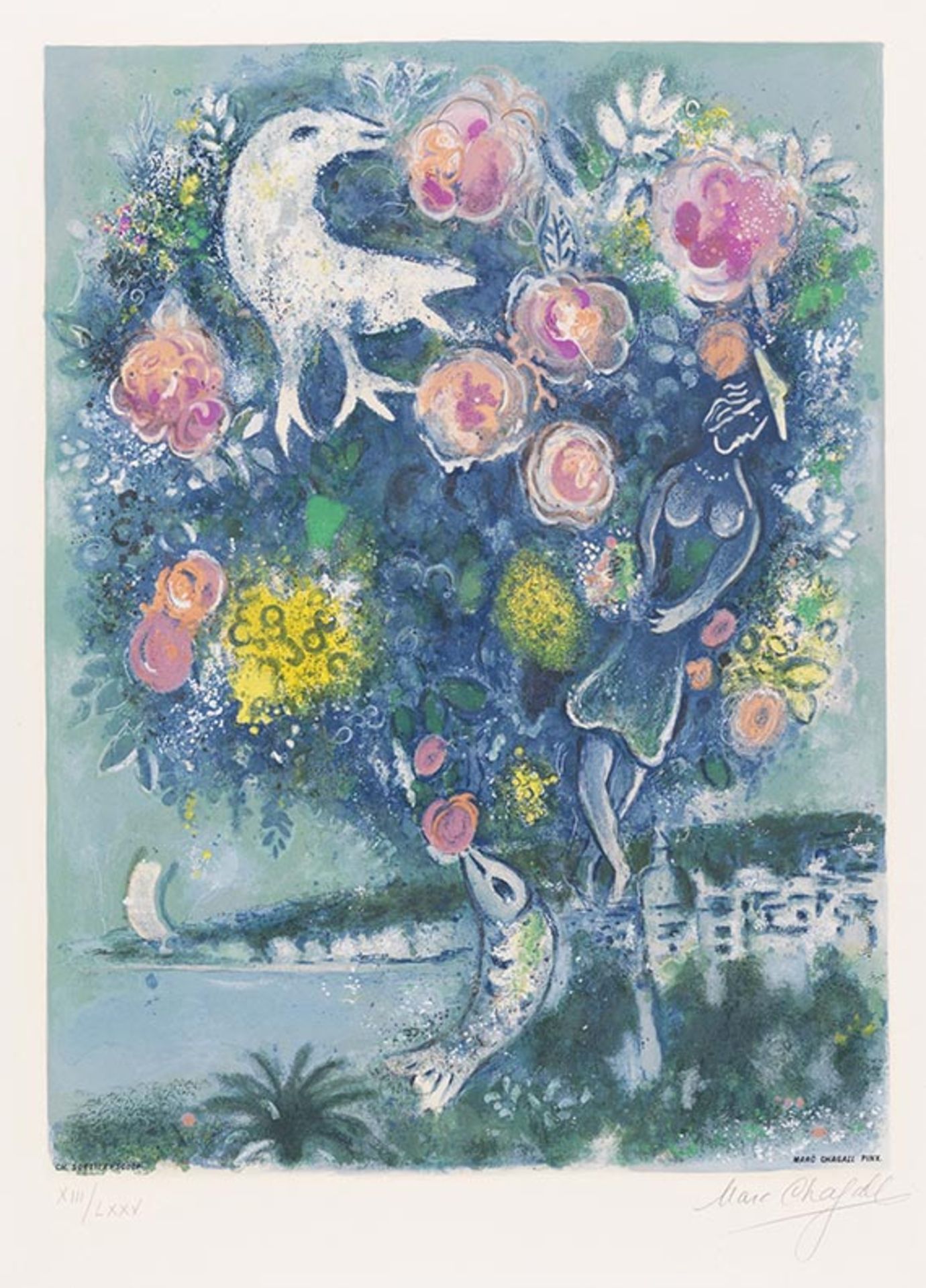 Marc Chagall 1887 Witebsk - 1985 Saint-Paul-de-Vence La baie des anges au bouquet de roses. 1967.