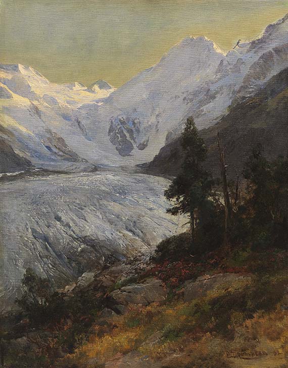 Edward Theodore Compton 1849 London - 1921 Feldafing Am Morteratschgletscher. 1903. Öl auf Leinwand.