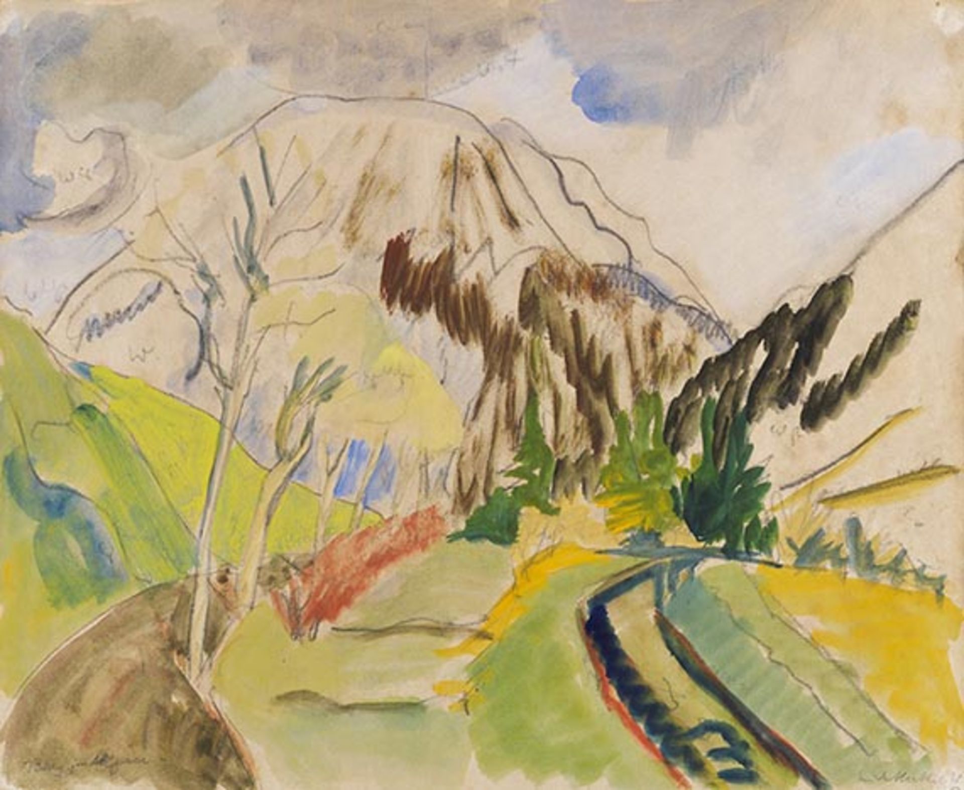 Erich Heckel 1883 Döbeln/Sachsen - 1970 Radolfzell/Bodensee Berg im Allgäu. 1921. Aquarell über