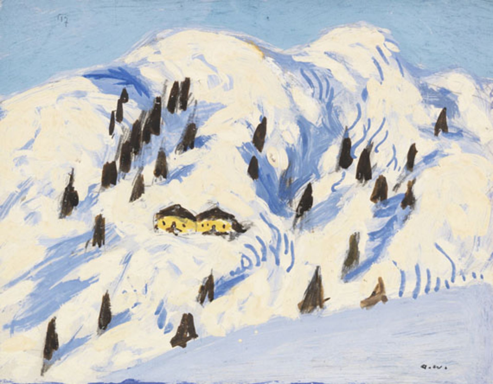 Alfons Walde 1891 Oberndorf - 1958 Kitzbühel Winterlandschaft. Um 1924. Tempera und Bleistift auf