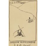Cuno Amiet 1868 Solothurn - 1961 Oschwand Postkarte – Skifahrer. 1907. Tuschzeichnung. Im unteren