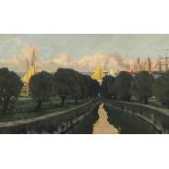 Walter Leistikow 1865 Bromberg - 1908 Berlin Hafen. Um 1895. Öl auf Leinwand. Links unten