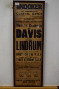 Snooker match advertising poster - Joe Davis v Horace Lindrum, at Wolverhampton Central Baths,