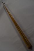 Swan neck spider cue rest with brass end and plain wooden stem, 154cm long