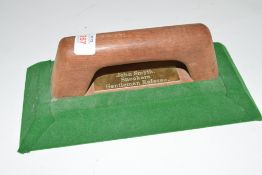 Wooden billiard table iron with baize covering, bearing presentation inscription 'John Smyth