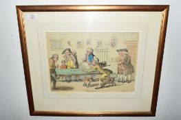After Henry Bunbury, Billiards, 19th century coloured engraving, f/g, 53cm wide