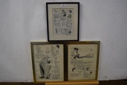 Tom Webster, caricature prints Joseph Davis, The King of Snooker; Joe Davis and Sidney Smith,