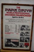 Advertising poster The Park Drive World Professional Snooker Championships, April 16th - 28th