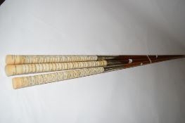 Group of Royal Southampton Yacht Club Burroughes & Watts ivory butted cues, the ivory noting