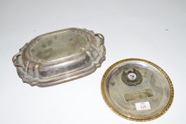 A presentation silver plated entrée dish marked European Pro-Am and further small Norfolk Billiards