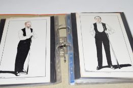 Orange folder containing a collection various snooker and billiards related cards and prints to