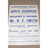 Advertising poster - Royal Northern Hospitals Billiards and Snooker League, Grovelands Section,