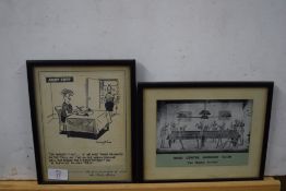 Framed Daily Mirror Andy Capp comical print and a framed print 'Dead Centre Snooker Club', both f/g,
