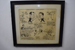 An original of Sunday Sun cartoon 16th October 1938 depicting caricatures of Joe Davis and Horace