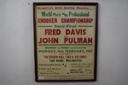 World Matchplay Professional Snooker Championship advertising poster, semi-final - Fred Davis v John