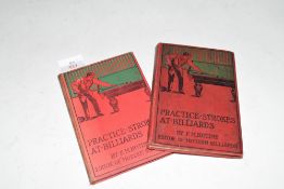 F M HOTANE: PRACTICE STROKES AT BILLIARDS FOR TABLES OF ALL SIZES, 2 editions, pub Arthur Pearson