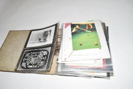 Grey ringlet file, an album containing various snooker and billiards related greetings cards and