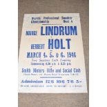 Advertising poster - World Professional Snooker Championships, Horace Lindrum v Herbert Holt,