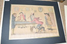 After Henry Bunbury, two coloured caricatures, billiards engravings, mounted but not framed, 39 x