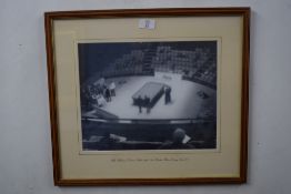 Framed black and white photograph, John Pulman v Dennis Taylor at The New London Theatre, Drury