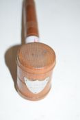 Turned wooden presentation gavel with white metal mount marked 'S Smith and N Inman, January