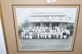 Indian interest - black and white photograph of figures seated before Andhara Gymkhana Club, f/g,