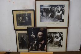 Group of five snooker related black and white photographs to include pair of studies of Walter