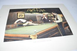 After Terence Gilbert, The Billiards Room, coloured print, 76cm wide, unframed