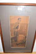 Caricature print of two snooker players, indistinctly signed, crayon, f/g, 56cm high