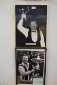 Dennis Taylor, black and white photographic print, Benson & Hedges Master 1987 Winner, together with