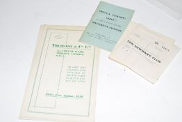 Mixed ephemera comprising a Thurston & Co price list August 1949, Official coaching guide to the