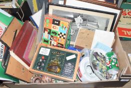Box of framed prints, ephemera and other items