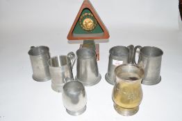 Collection of seven various pewter and silver plated presentation tankards together with a