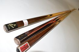 Group of Powerglide cues including a Riley cue, two Connoisseurs (2)