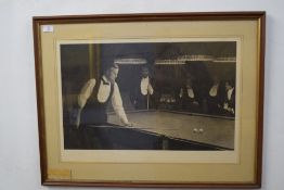 After John Collier, 'The Billiard Player', black and white print, f/g, 80cm wide