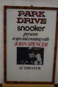 Coloured advertising poster Park Drive Snooker Presents a special evening with John Spencer, f/g